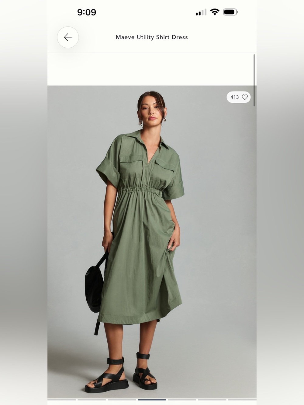 Maeve Olive Green Midi Utility Shirt Dress